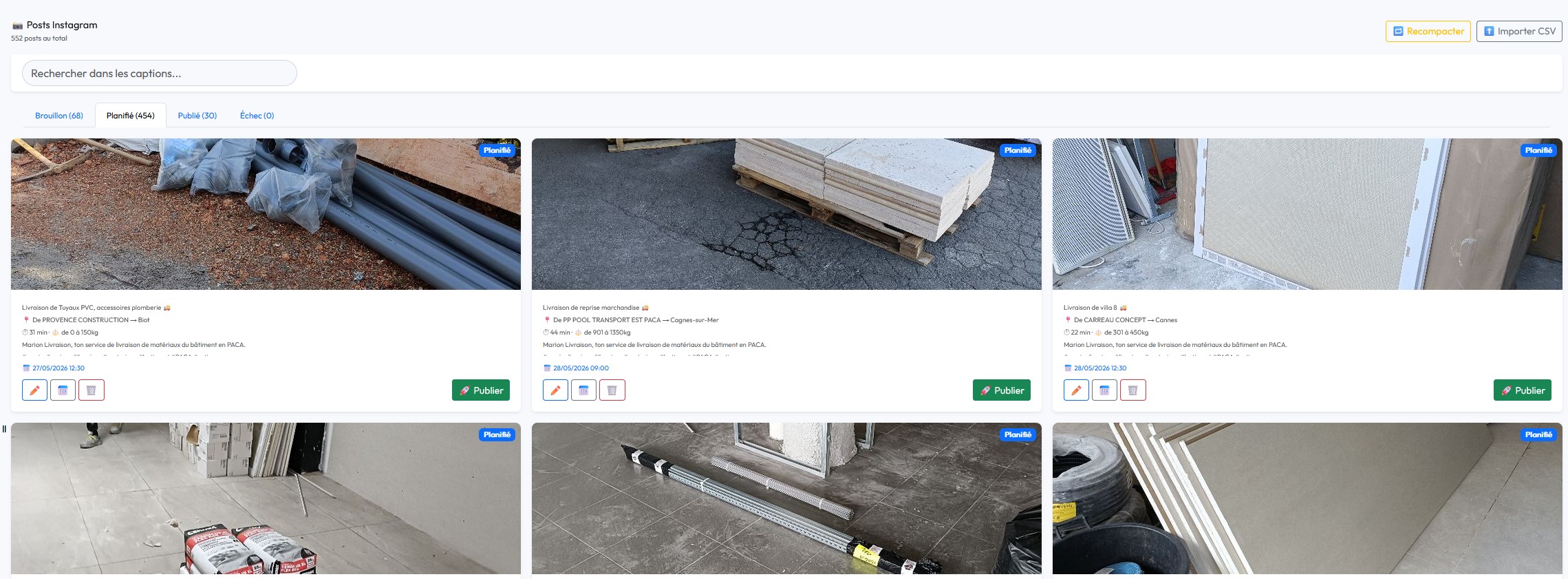 Instagram post management interface automatically generated from PODs
